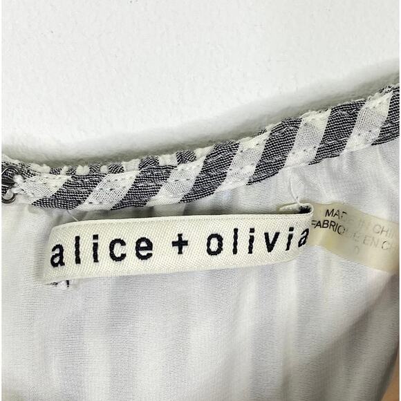 ALICE+OLIVIA Dory Romper Shorts Sz 0 Black Stripe Off Shoulder Ruffled Coastal - Picture 4 of 12